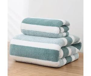 Dyzi White Green Ultra Absorbent Striped Towel Set Quick Dry Hand Bath Towels For Home & Outdoor