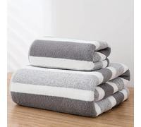 Dyzi White Grey Ultra Absorbent Striped Towel Set Quick Dry Hand Bath Towels For Home & Outdoor