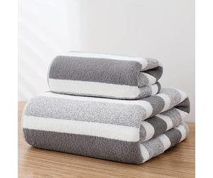 Dyzi White Grey Ultra Absorbent Striped Towel Set Quick Dry Hand Bath Towels For Home & Outdoor
