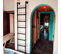 DYZTUNOCA Heavy Duty Loft Ladder for Bunk Bed，Wrought Iron Basement Ladder Tall Bed Safety Side Climb Ladder - Black Metal Steps Ladder for High Bed Outside Deck RV Apartments(270cm/106in)