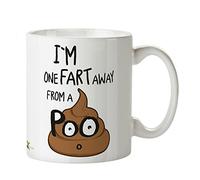 DZ276 I'm one fart away from a poo Funny Novelty Great Gift Idea Coffee Tea Mug | Rude Gag Gift for Men, Dad, Husband | Fart Humour Coffee Cup | Secret Santa, Birthday Banter Present for Him, 11oz