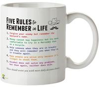 DZ497 Five rules to remember in life Funny Novelty Gift Idea 11OZ Coffee Tea Mug | Sarcastic Gift for Men Dad Grandad | Cynical Wisdom Novelty Coffee Cup Birthday Father's Day Present for Him 11oz