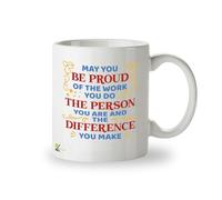 DZ940 Proud of the Work You Do Motivational Coffee Mug - Thank You Gift White Ceramic Appreciation Gift for Coworker, Employee, Teacher, Mentor, Nurse, Boss - Inspirational Recognition Present
