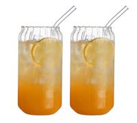 Dzaayediiy 2 Pcs Vintage Drinking Glasses Ribbed Glassware,Matcha Cup Rustic Vintage Durable and Stylish Glass Cups for Everyday Use Creative, Striped Mug 2PCS