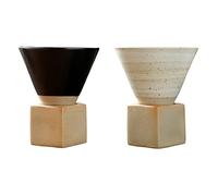 Dzaayediiy Coarse Ceramic Coffee Cups with Base, 200ml/6.7oz Japanese Style Cone Funnel Tea Mugs for Latte Tea Cocoa, White&Black