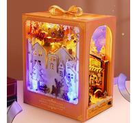 Dzaayediiy DIY Book Nook Kit, 3D Wooden Puzzle Bookshelf Insert Decor with Warm Light DIY Miniature Dollhouse Model Kit