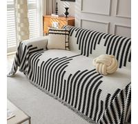 DzaiCrkwd Eagerlyous Boho Elegance Chenille Sofa Cover, Double-Sided Reversible Non Slip Fuzzy Pet Protective Mat Couch Covers, Anti Scratch L Sectional All-Seasons Universal (Black, 70.8 * 70.8 In)