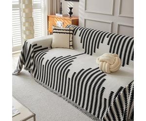 DzaiCrkwd Eagerlyous Boho Elegance Chenille Sofa Cover, Double-Sided Reversible Non Slip Fuzzy Pet Protective Mat Couch Covers, Anti Scratch L Sectional All-Seasons Universal (Black, 70.8 * 70.8 In)