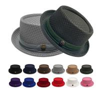 DzaiCrkwd Summer Breathable Mesh Pork Pie Hat for Men, Lightweight Packable Sun Protection Beach Outdoor Jazz Cap, Classic Bowler Hat Travel Party (Light Gray +Charcoal Green)