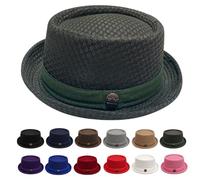 DzaiCrkwd Summer Breathable Mesh Pork Pie Hat for Men, Lightweight Packable Sun Protection Beach Outdoor Jazz Cap, Classic Bowler Hat Travel Party (Charcoal Green)