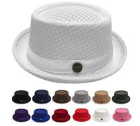 DzaiCrkwd Summer Breathable Mesh Pork Pie Hat for Men, Lightweight Packable Sun Protection Beach Outdoor Jazz Cap, Classic Bowler Hat Travel Party (White)