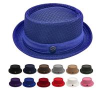 DzaiCrkwd Summer Breathable Mesh Pork Pie Hat for Men, Lightweight Packable Sun Protection Beach Outdoor Jazz Cap, Classic Bowler Hat Travel Party (Royal Blue)