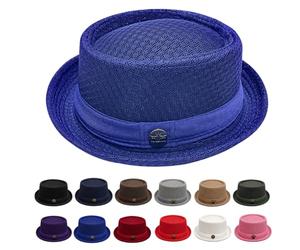 DzaiCrkwd Summer Breathable Mesh Pork Pie Hat for Men, Lightweight Packable Sun Protection Beach Outdoor Jazz Cap, Classic Bowler Hat Travel Party (Royal Blue)