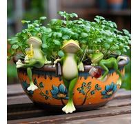 DZAY Set of 3 Flower Pot Hanging Frogs Decorative Figures with Wine Glass, Frog Decorative Frog Animals Resin Statue Mini Pond, Garden Decoration, Green Frog Flower Pot Hanger Figures Balcony Garden
