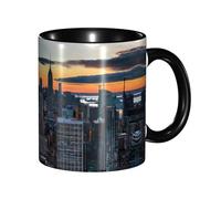 DZBDWZXH Black Ceramic Coffee Mugs 11oz, (New York City Print) Print Restaurant Coffee Mug for Coffee,Cappuccino,Tea,Cocoa,Cereal