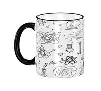 DZBDWZXH Black Handle Ceramic Coffee Mugs 11oz, (Chemistry Print) Print Restaurant Coffee Mug for Coffee,Cappuccino,Tea,Cocoa,Cereal