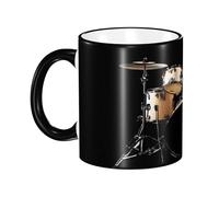 DZBDWZXH Black Handle Ceramic Coffee Mugs 11oz, (Cool Drum Set) Print Restaurant Coffee Mug for Coffee,Cappuccino,Tea,Cocoa,Cereal
