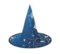 DZBDWZXH Blue Mini Flower Swirl Print Halloween Witch Hat for Women Cosplay Costume Dress Up Halloween Party Decoration 1Pcs