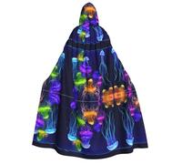 DZBDWZXH (Colored jellyfish) Printed Hooded Cape For Adult Unisex, Thick Witch Cape Hooded Cloak for Halloween Parties Christmas Costume