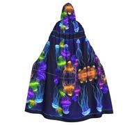 DZBDWZXH (Colored jellyfish) Printed Hooded Cape For Adult Unisex, Witch Cape Hooded Cloak for Halloween Parties Christmas Costume