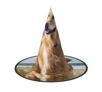 DZBDWZXH golden retriever on the beach Print Halloween Witch Hat for Women Cosplay Costume Dress Up Halloween Party Decoration 1Pcs