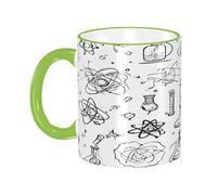 DZBDWZXH Green Handle Ceramic Coffee Mugs 11oz, (Chemistry Print) Print Restaurant Coffee Mug for Coffee,Cappuccino,Tea,Cocoa,Cereal