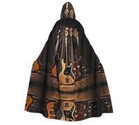 DZBDWZXH (Guitar Bass Music Musical Instruments) Printed Hooded Cape For Adult Unisex, Thick Witch Cape Hooded Cloak for Halloween Parties Christmas Costume