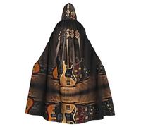 DZBDWZXH (Guitar Bass Music Musical Instruments) Printed Hooded Cape For Adult Unisex, Witch Cape Hooded Cloak for Halloween Parties Christmas Costume