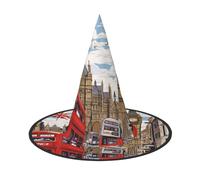 DZBDWZXH London Print Halloween Witch Hat for Women Cosplay Costume Dress Up Halloween Party Decoration 1Pcs