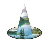 DZBDWZXH Mountain Lake View Sunny Day Nature Print Halloween Witch Hat for Women Cosplay Costume Dress Up Halloween Party Decoration 1Pcs