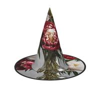 DZBDWZXH peony flowers blossom Print Halloween Witch Hat for Women Cosplay Costume Dress Up Halloween Party Decoration 1Pcs