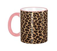 DZBDWZXH Pink Handle Ceramic Coffee Mugs 11oz, (Leopard Print) Print Restaurant Coffee Mug for Coffee,Cappuccino,Tea,Cocoa,Cereal