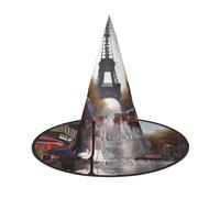 DZBDWZXH Rainy Street in Paris Print Halloween Witch Hat for Women Cosplay Costume Dress Up Halloween Party Decoration 1Pcs