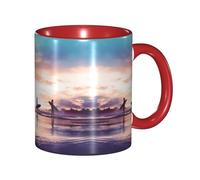 DZBDWZXH Red Ceramic Coffee Mugs 11oz, (Silhouette of Surfer People) Print Restaurant Coffee Mug for Coffee,Cappuccino,Tea,Cocoa,Cereal