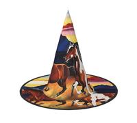 DZBDWZXH Running Horses Print Halloween Witch Hat for Women Cosplay Costume Dress Up Halloween Party Decoration 1Pcs
