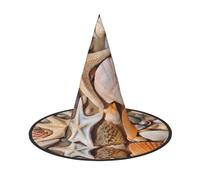 DZBDWZXH Seashell Landscape On The Beach Print Halloween Witch Hat for Women Cosplay Costume Dress Up Halloween Party Decoration 1Pcs