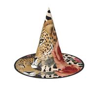 DZBDWZXH Striped Leopard Print Halloween Witch Hat for Women Cosplay Costume Dress Up Halloween Party Decoration 1Pcs