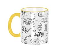 DZBDWZXH Yellow Handle Ceramic Coffee Mugs 11oz, (Chemistry Print) Print Restaurant Coffee Mug for Coffee,Cappuccino,Tea,Cocoa,Cereal