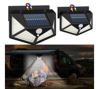 DZGKGM RV Magnetic Motion Sensor Light, Solar Powered, 100LED, 2 Pack, Black, Outdoor, RV Exterior Light
