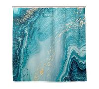 DZGlobal Marble Shower Curtain Natural Luxury Ocean Art The Ripples of Agate with Beautiful Blue Paint and Gold Powder for Bathroom Decor Polyester Fabric Waterproof Shower Curtains Set with 12 Hooks