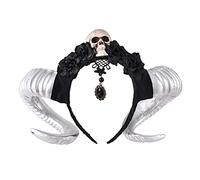 DZHCBNE 1PC Halloween Hair Bands, Halloween Headband, Sheep Piece Rose Flower Hair Band, Gothic Horns Headwear, With Lace Veil For Festival Christmas Decor,Cosplay Costume Props,Cosplay Headbands