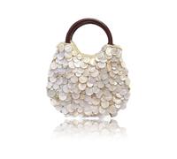 DZHCBNE 1Piece Shell Embellished Evening Purse, Single-Sided Handmade Shell Bag With Wood Handle, Beaded Shell Design Top Handle Purse,for Travel Accessories Storage