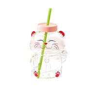 DZHCBNE Cute Bear Shaped Coffee Mug,Glass Milk Cup, Novelty JuiceGlass Drinkware, Cartoon Beverage Cup, Gifts for Women,Cartoon SippyCupS with Silicone Straw and Lid HeatResistant
