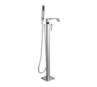 DZHHBSPQ Freestanding Waterfall Bathtub Faucet - Floor Mount Tub Filler with Handheld Spray Single Handle Curved Swivel Spout Chrome Finish for Modern Bathrooms
