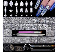 DZHILHMX Nail Rhinestones - 4300pcs Mine Silver, Multiple Shape Gems, Flat Back Rhinestones, with Kit and Glue Gel, for Nail Art
