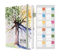 Dzhzal Academic Diary 2025-2026 A5 Day Per Page Appointment Book Hourly Diary with Academic Calender Stickers, Banded Leather Hard Cover, Inner Large Pocket 5.8''x8.3''