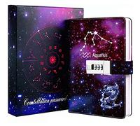 Dzhzal Diary with Lock, Starry Sky Journal for Boys Girls Women Lockable Leather Constellation Diary with Gifts Box, Personal Secret Locking Refillable A5 Notebooks 8.5 X 5.9"