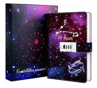 Dzhzal Diary with Lock, Starry Sky Journal for Boys Girls Women Lockable Leather Constellation Diary with Gifts Box, Personal Secret Locking Refillable A5 Notebooks 8.5 X 5.9"