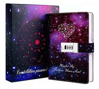 Dzhzal Diary with Lock, Starry Sky Journal for Boys Girls Women Lockable Leather Constellation Diary with Gifts Box, Personal Secret Locking Refillable A5 Notebooks 8.5 X 5.9"