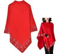 Dzhzuj Shiny Women's Wool Rhinestone Shawls Shawls for Women Lightweight Shawls and Wraps for Evening Dresses,Ladies Irregular Loose Knitted Scarf Poncho Sweater (X-Large,Red)